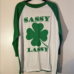Sassy Lassy Green and White Women's Raglan Long Sleeve Tee XL NWOT